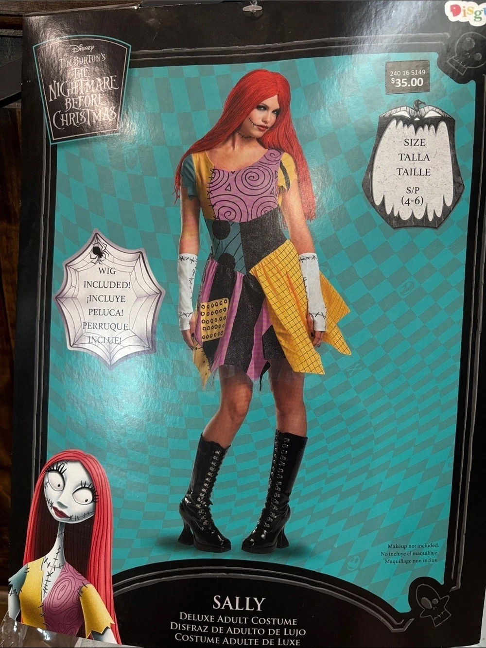 Disney Sally Deluxe Adult Costume The Nightmare Before Christmas Yellow & Black